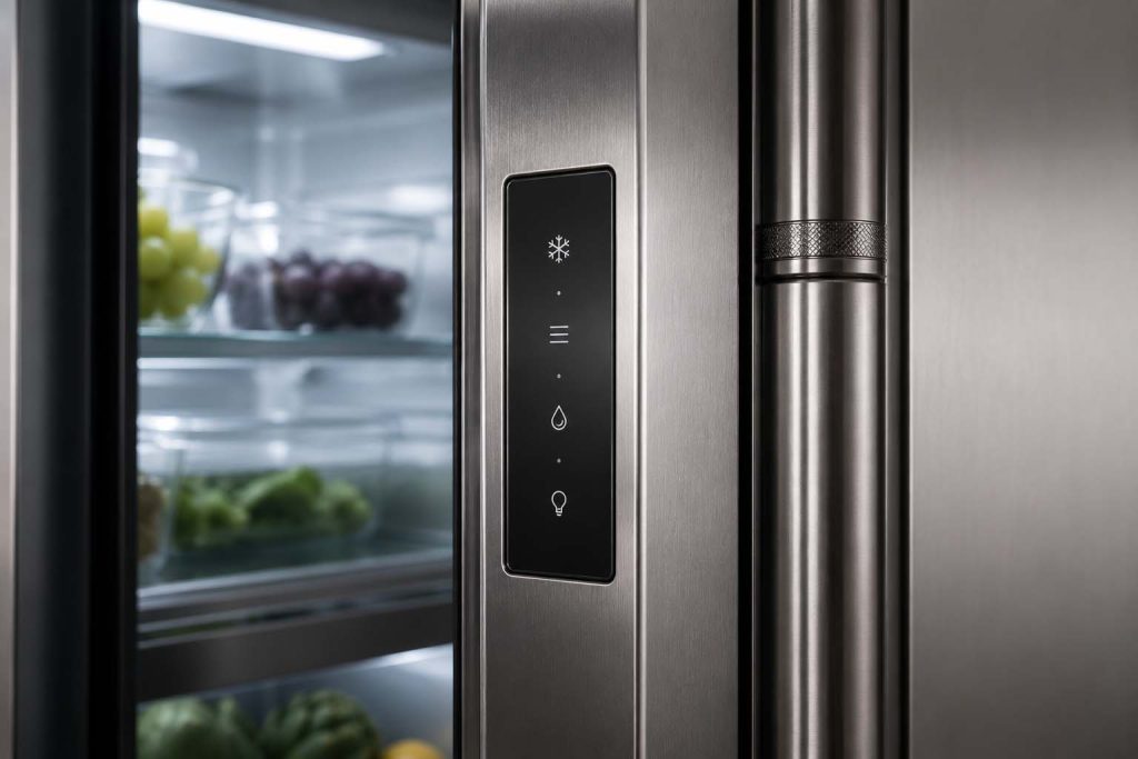 GE Monogram built-in refrigerator control panel close-up